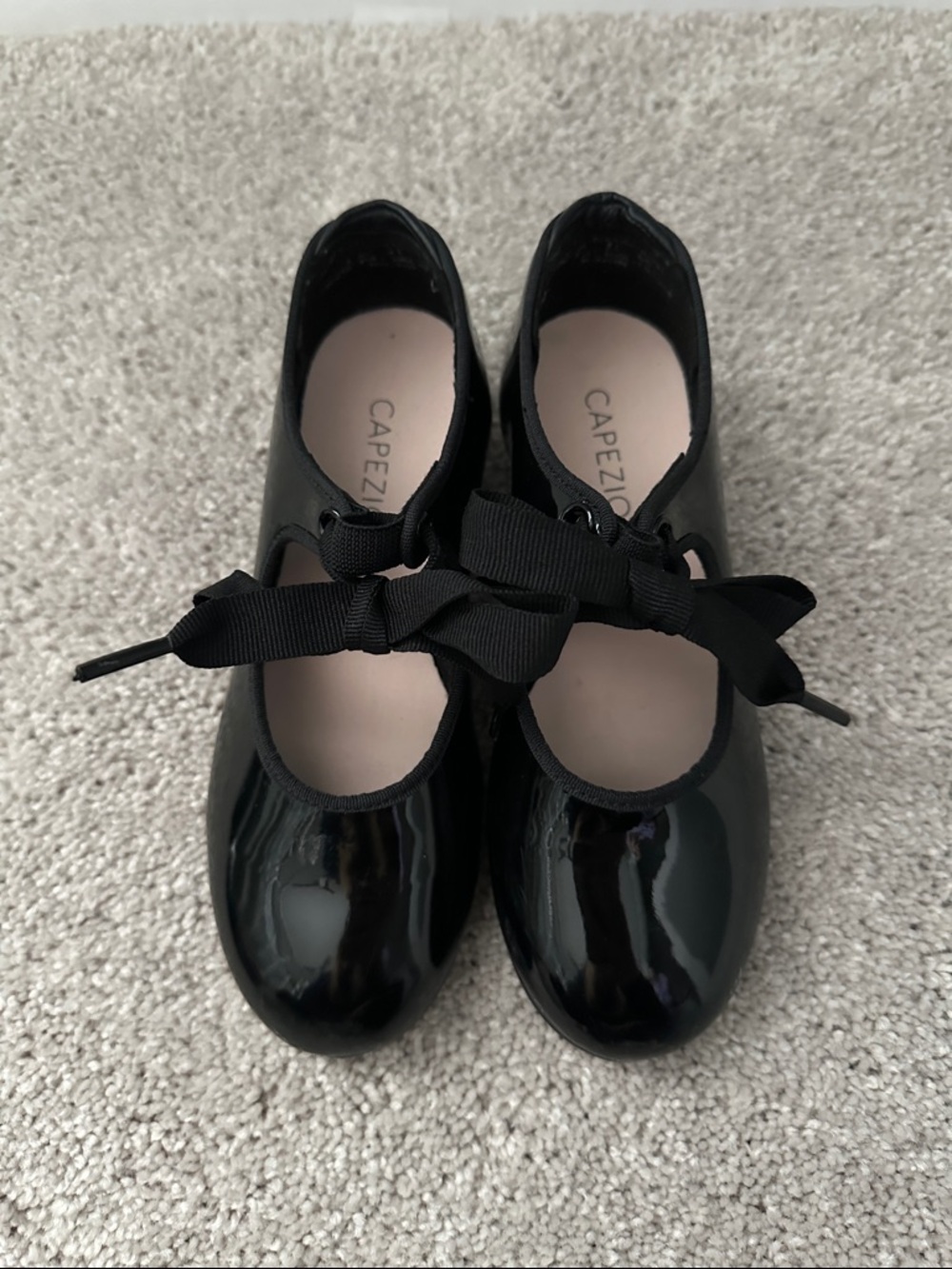 Capezio Black Patent Mary Jane Dress Flats with Grosgrain Ribbon